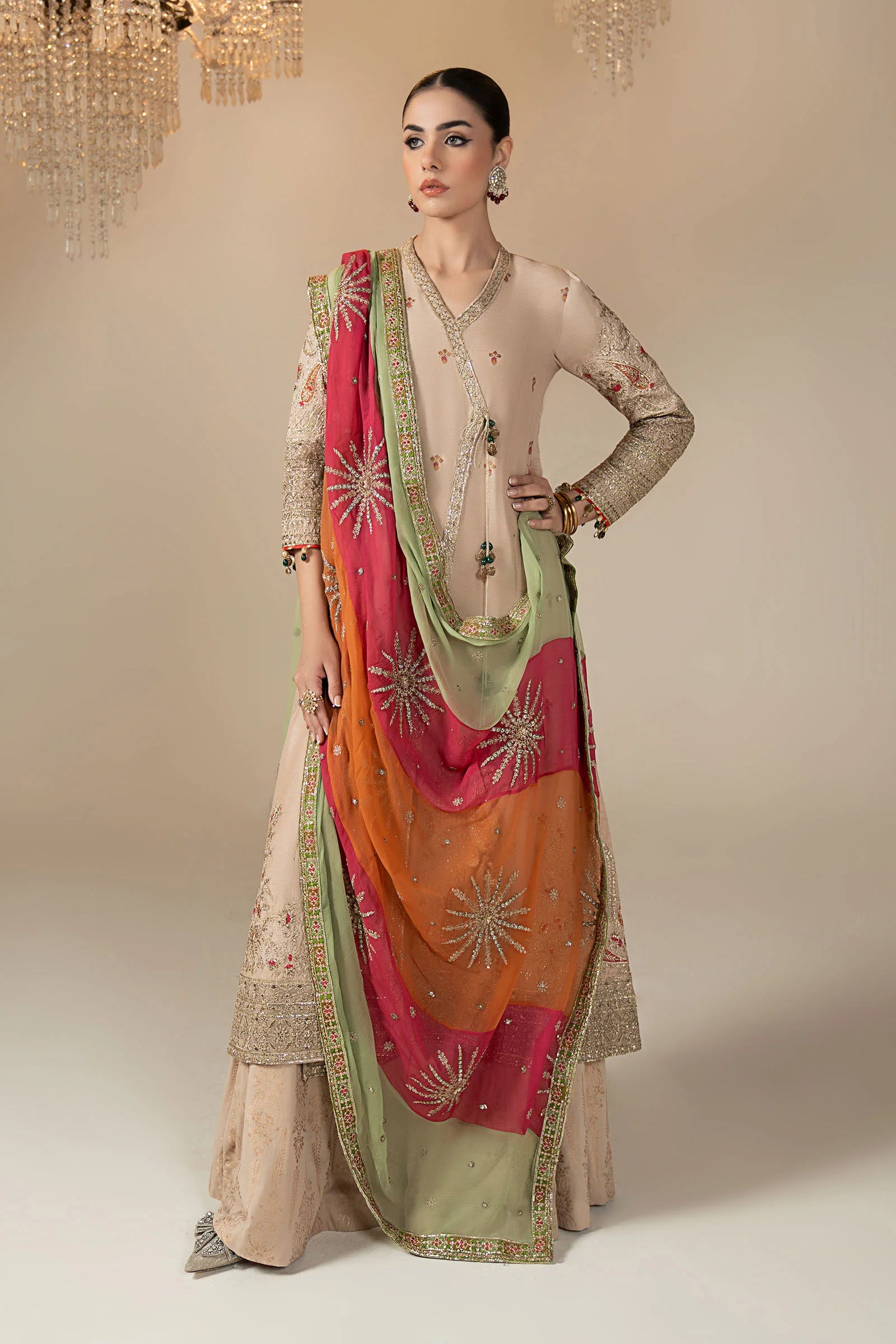 Maria.B. - 3 Piece Embroidered Raw Silk Suit