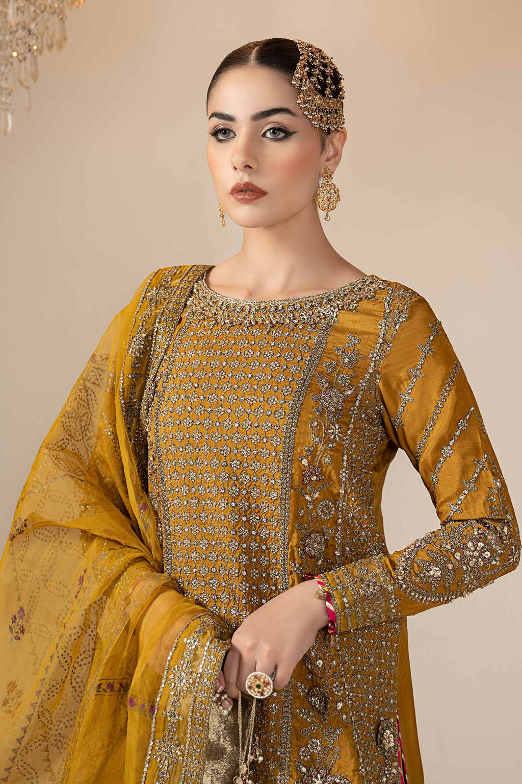 Maria.B. - 3 Piece Embroidered Raw Silk Suit