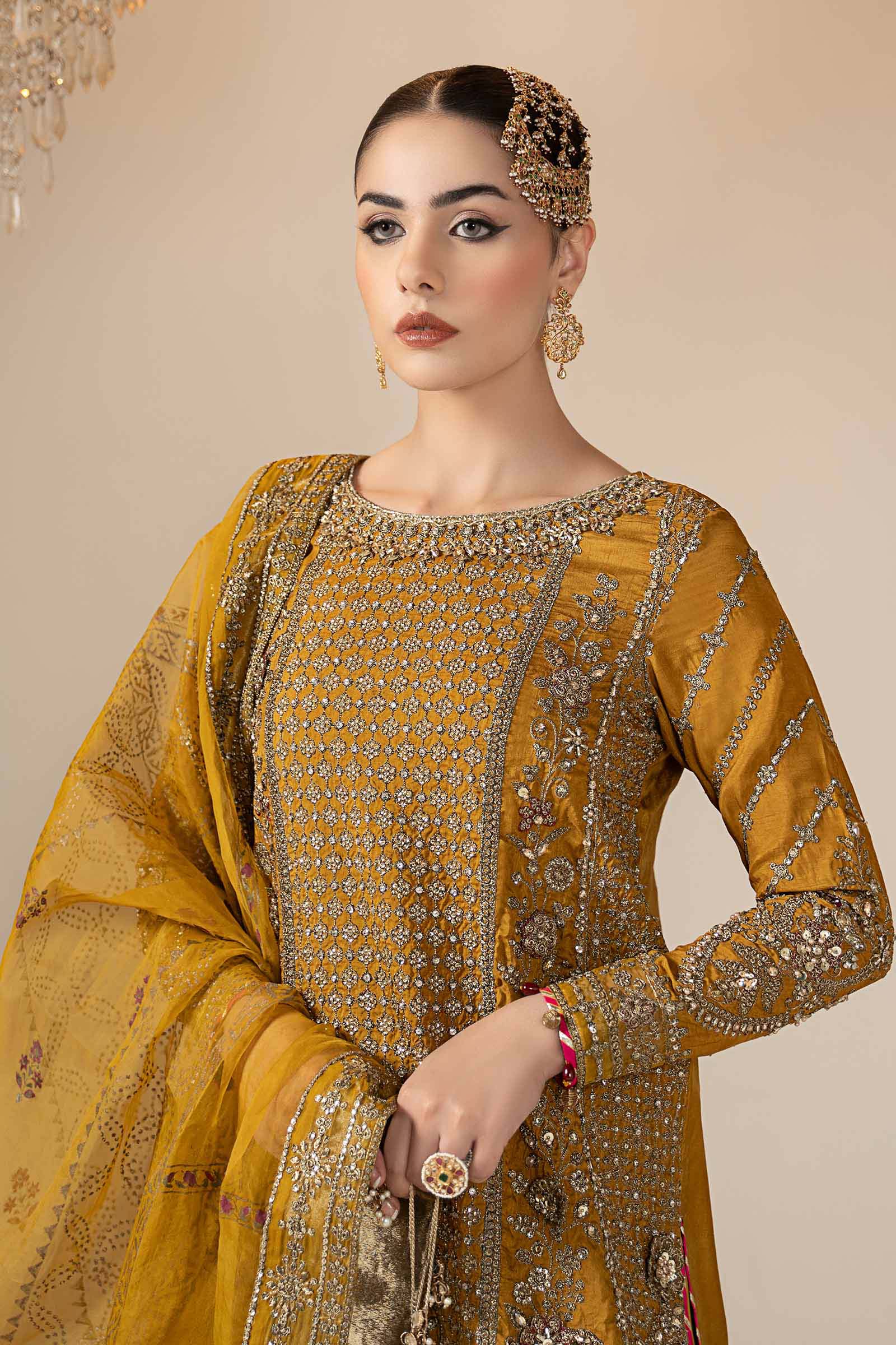 Maria.B. - 3 Piece Embroidered Raw Silk Suit