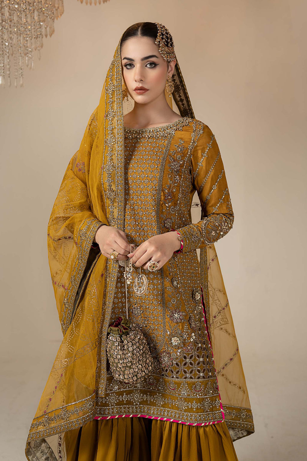 Maria.B. - 3 Piece Embroidered Raw Silk Suit