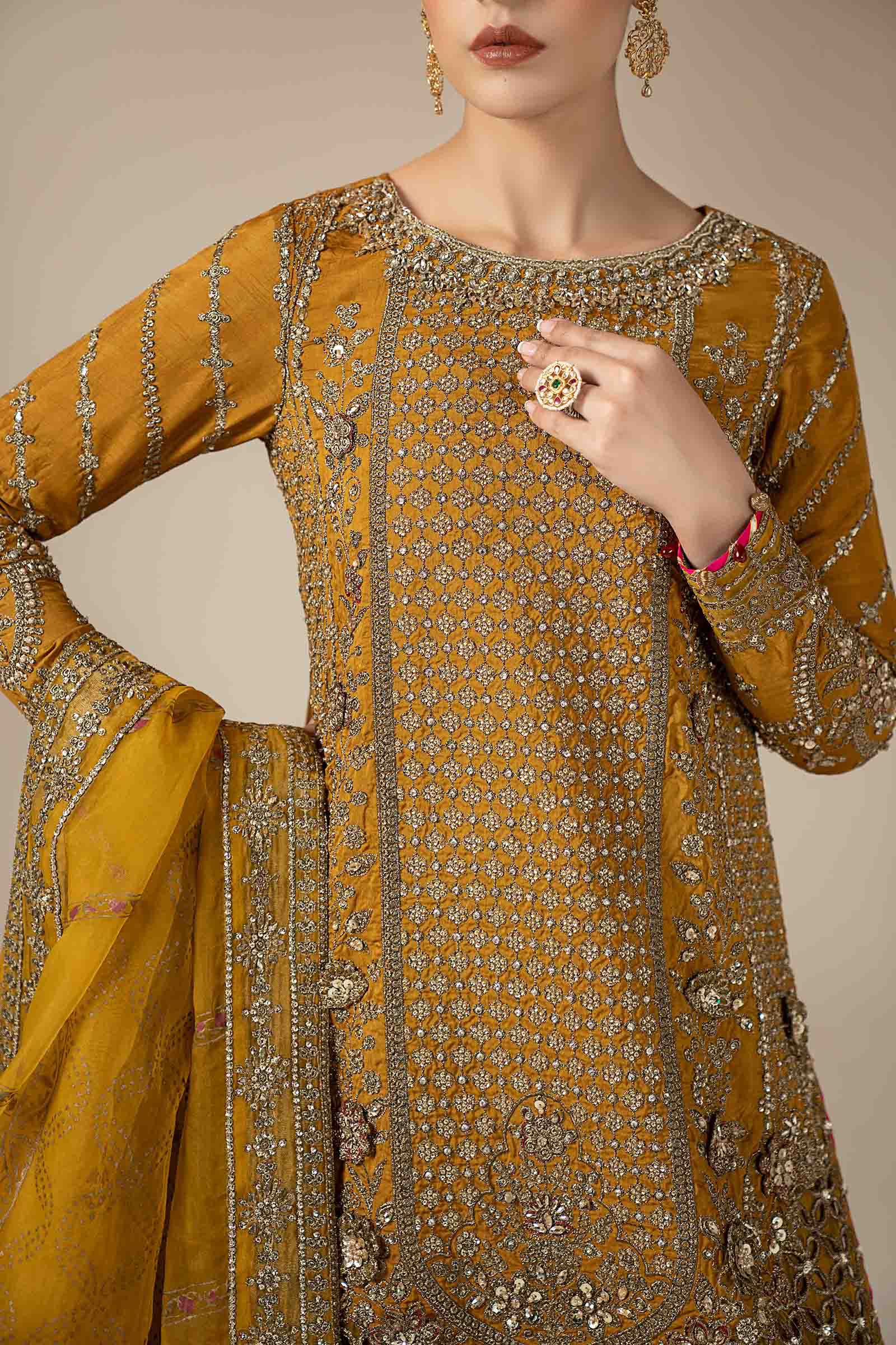 Maria.B. - 3 Piece Embroidered Raw Silk Suit