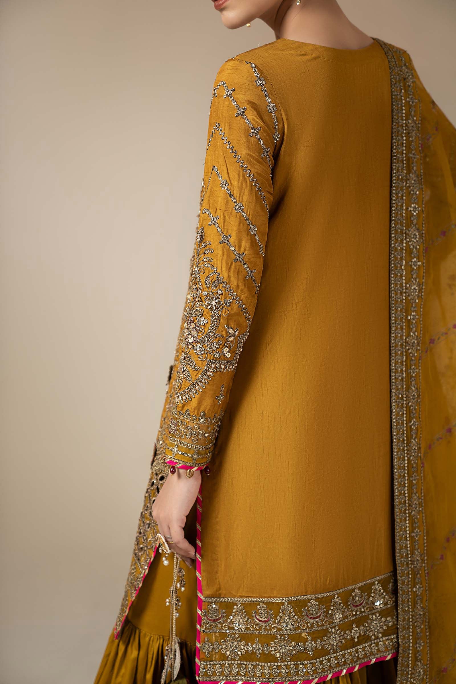 Maria.B. - 3 Piece Embroidered Raw Silk Suit