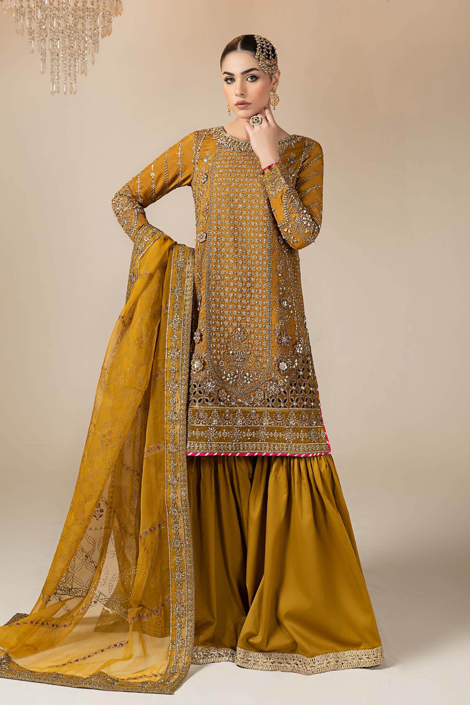 Maria.B. - 3 Piece Embroidered Raw Silk Suit