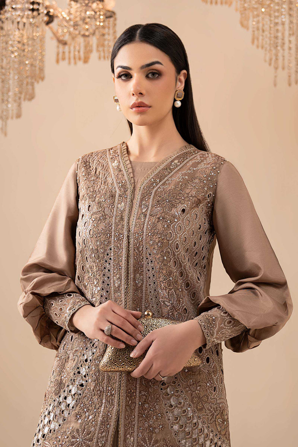 Maria.B.- 3 Piece Embroidered Raw Silk Suit