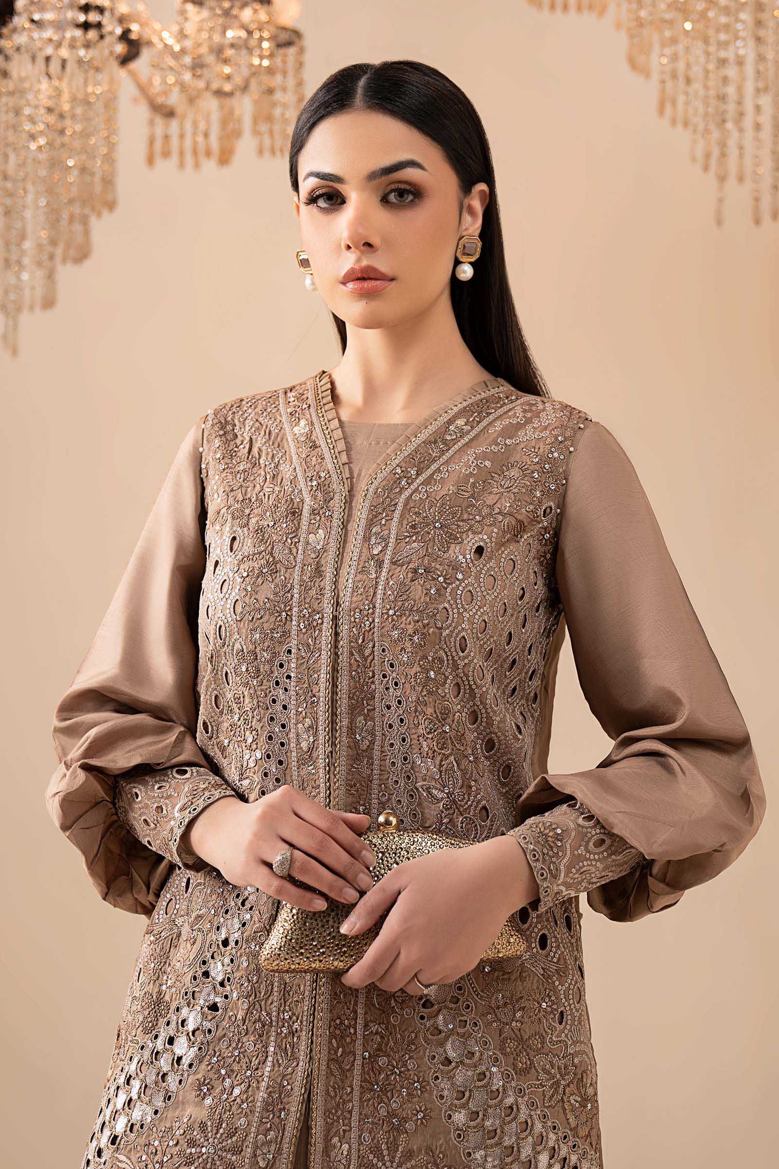 Maria.B.- 3 Piece Embroidered Raw Silk Suit