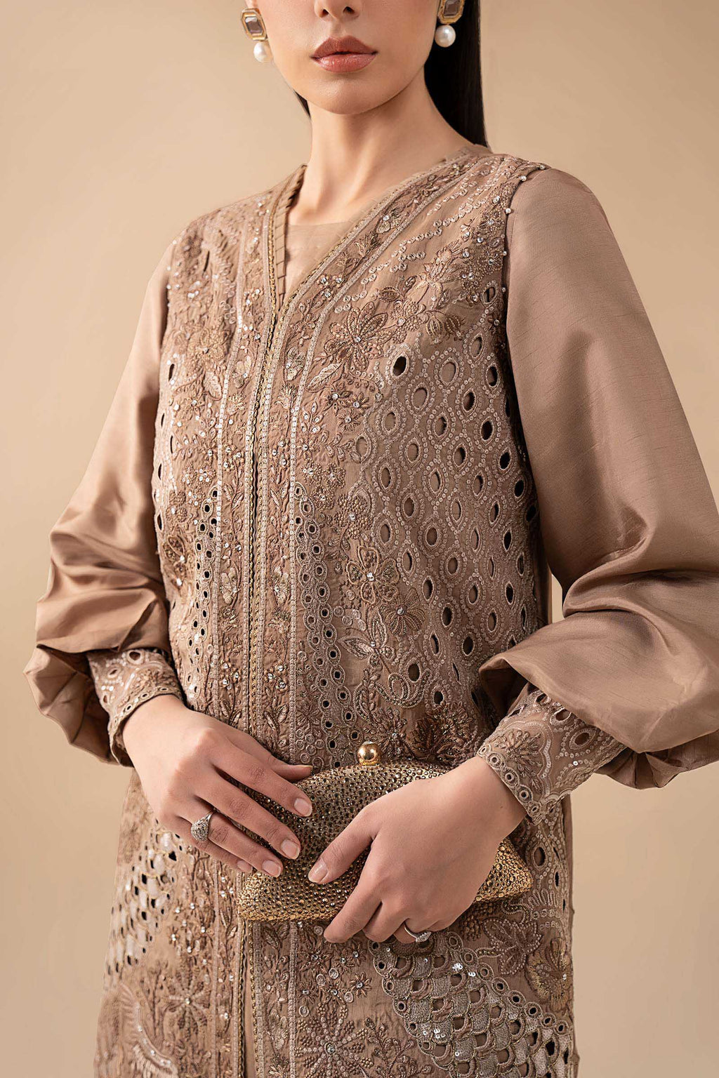 Maria.B.- 3 Piece Embroidered Raw Silk Suit