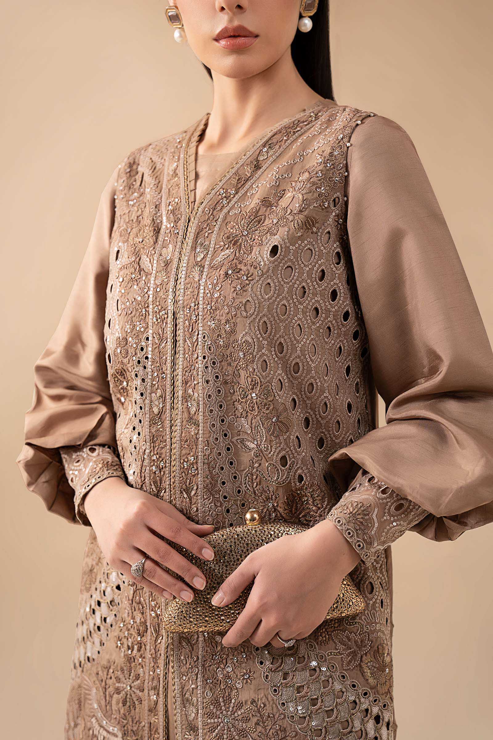 Maria.B.- 3 Piece Embroidered Raw Silk Suit
