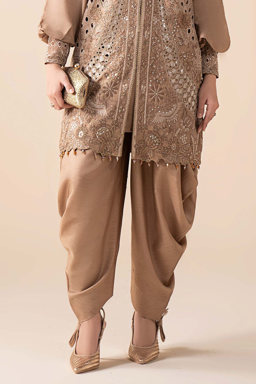 Maria.B.- 3 Piece Embroidered Raw Silk Suit