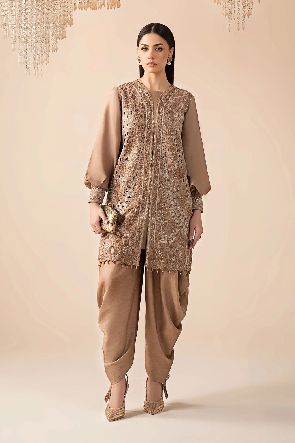 Maria.B.- 3 Piece Embroidered Raw Silk Suit