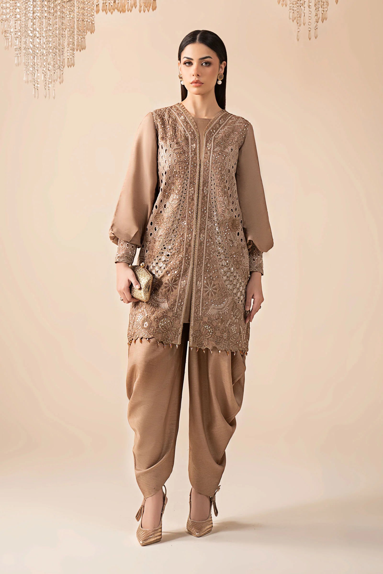 Maria.B.- 3 Piece Embroidered Raw Silk Suit