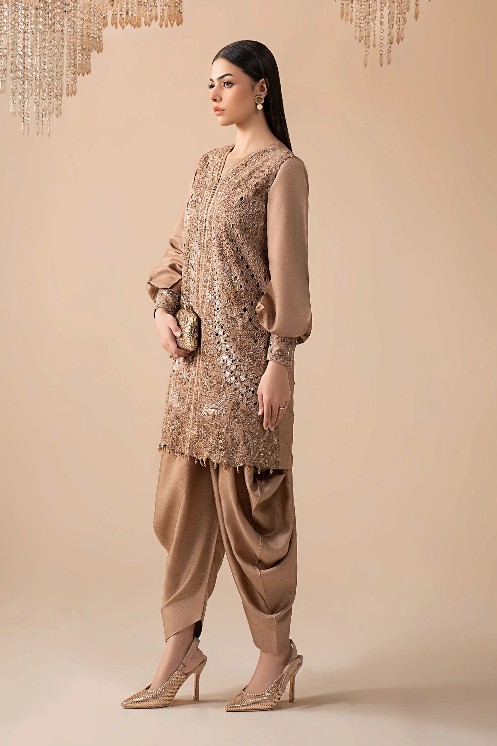 Maria.B.- 3 Piece Embroidered Raw Silk Suit