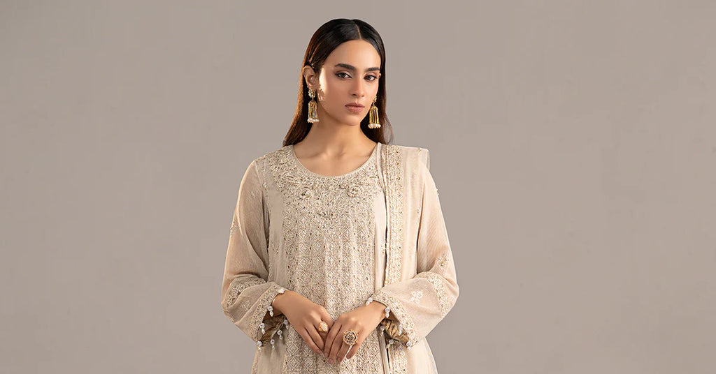 Maria.B. - 3 Piece Embroidered Cotton Net Suit