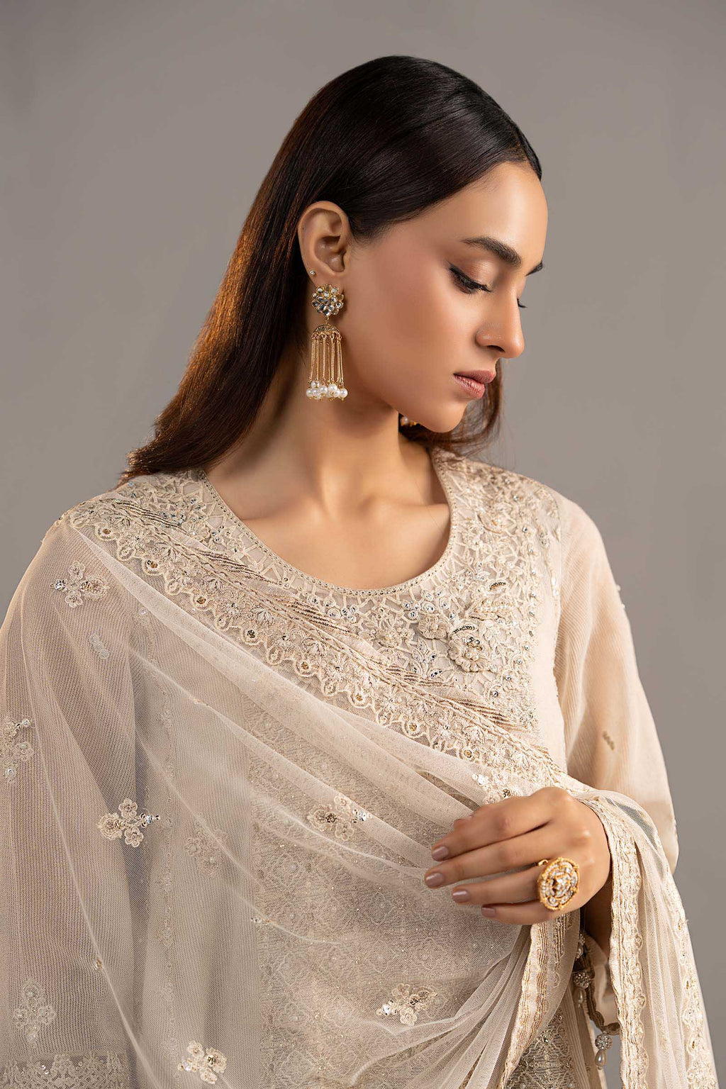 Maria.B. - 3 Piece Embroidered Cotton Net Suit