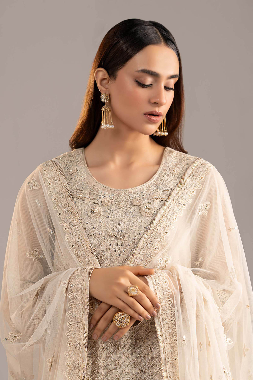 Maria.B. - 3 Piece Embroidered Cotton Net Suit