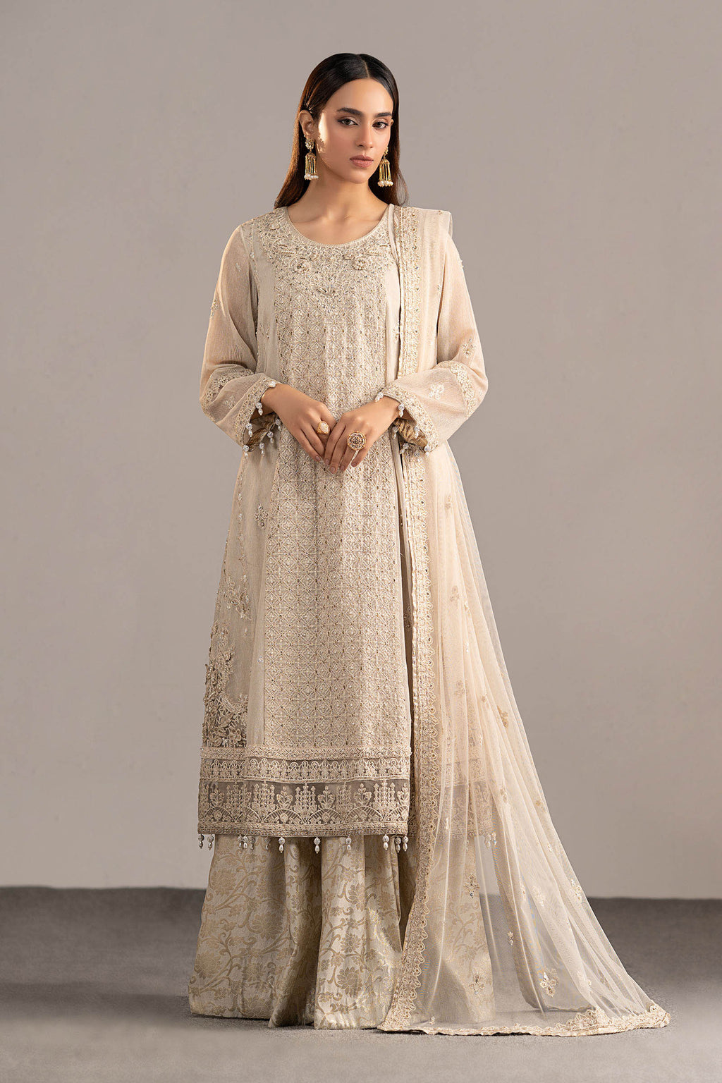 Maria.B. - 3 Piece Embroidered Cotton Net Suit