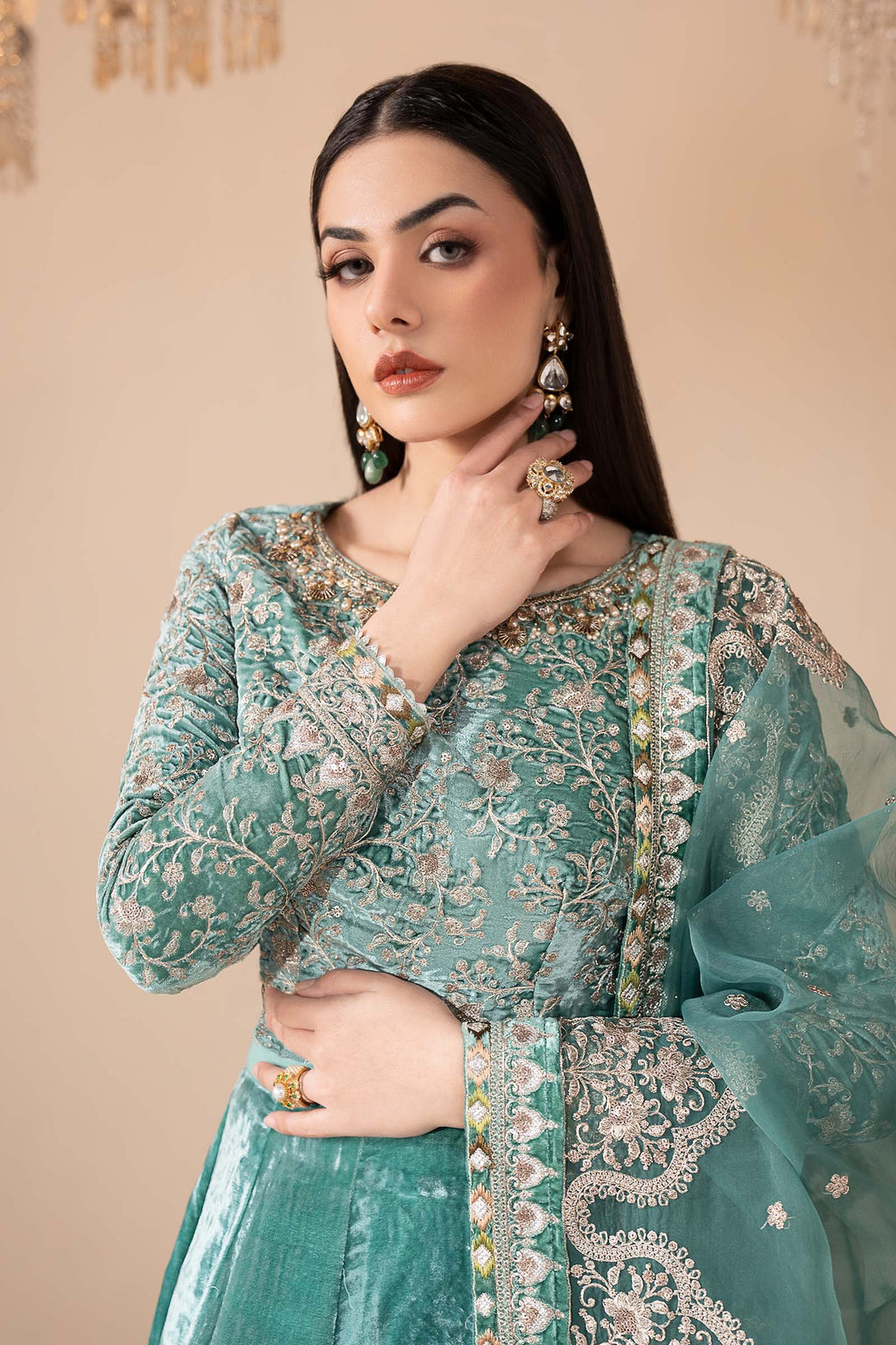 Maria.B. - 3 Piece Embroidered Velvet Suit
