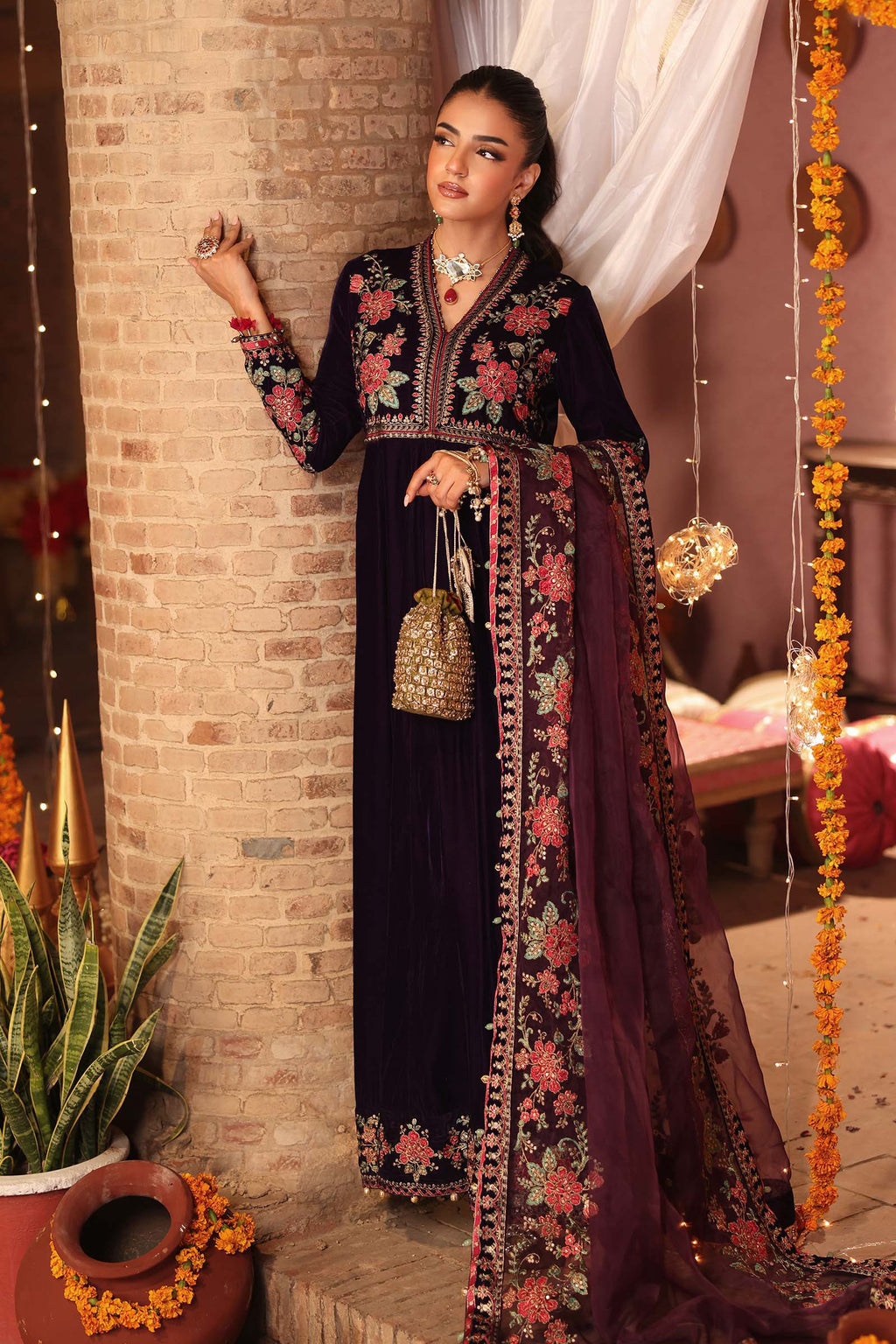 Maria.B. - 3 Piece Embroidered Velvet Suit