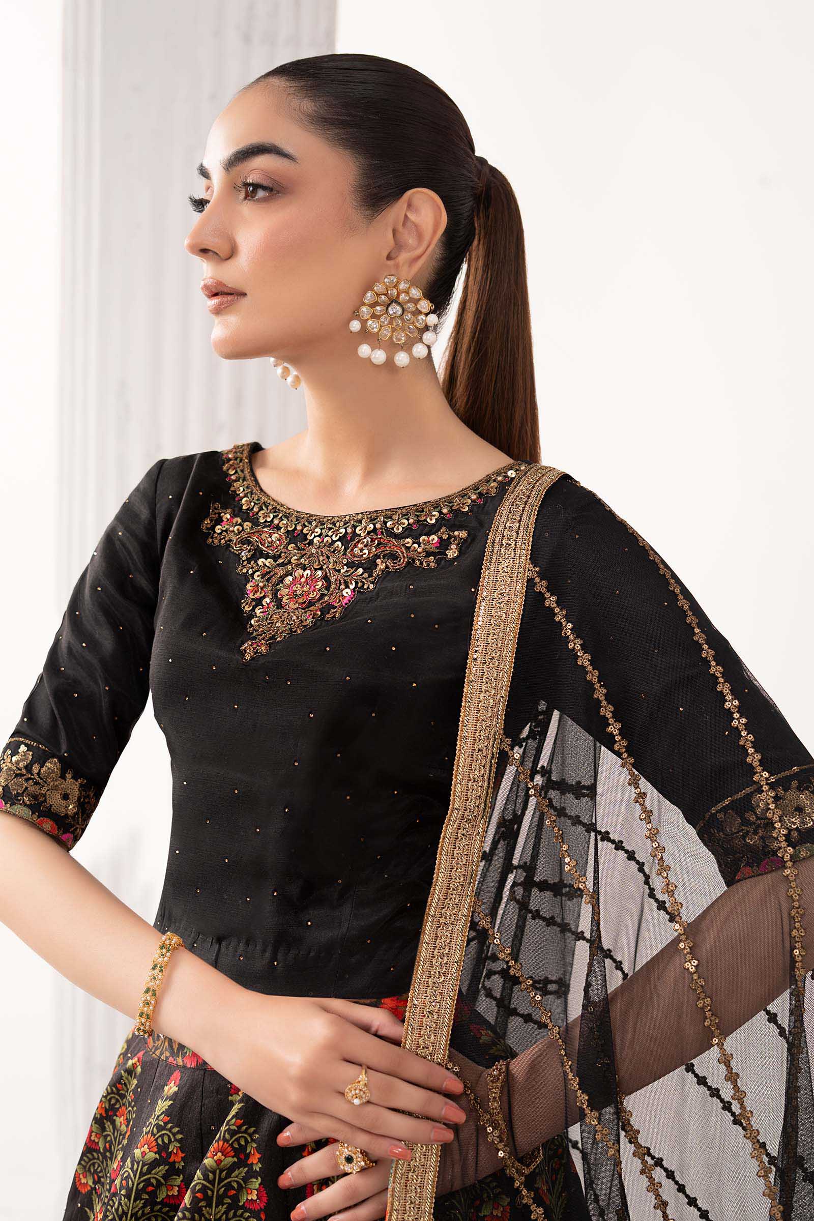 Maria.B. - 3 Piece Embroidered Raw Silk Suit