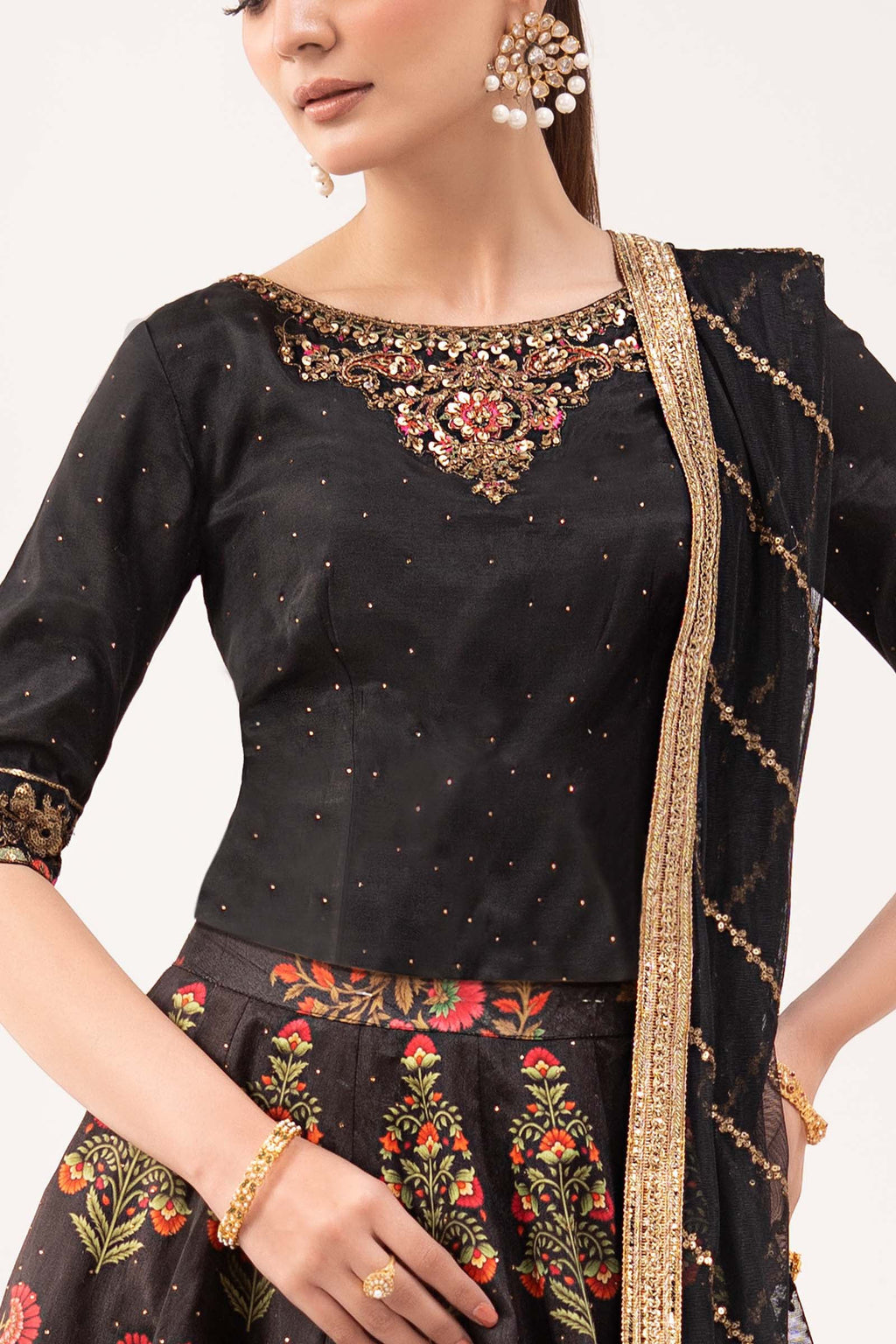 Maria.B. - 3 Piece Embroidered Raw Silk Suit