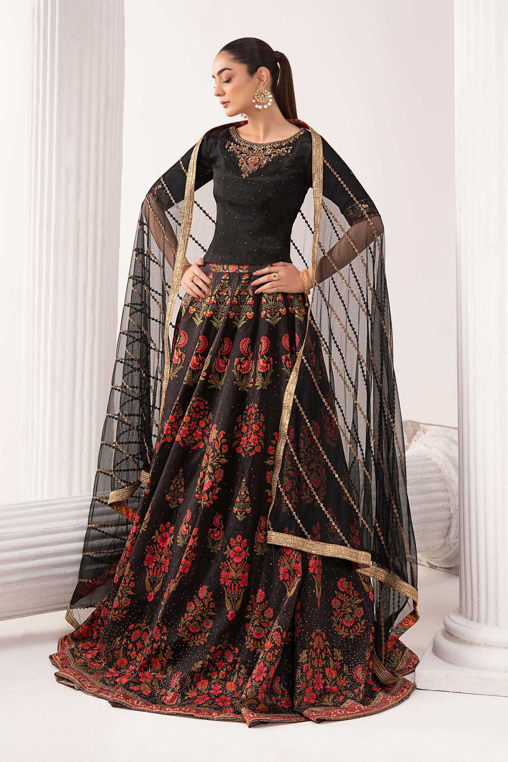 Maria.B. - 3 Piece Embroidered Raw Silk Suit