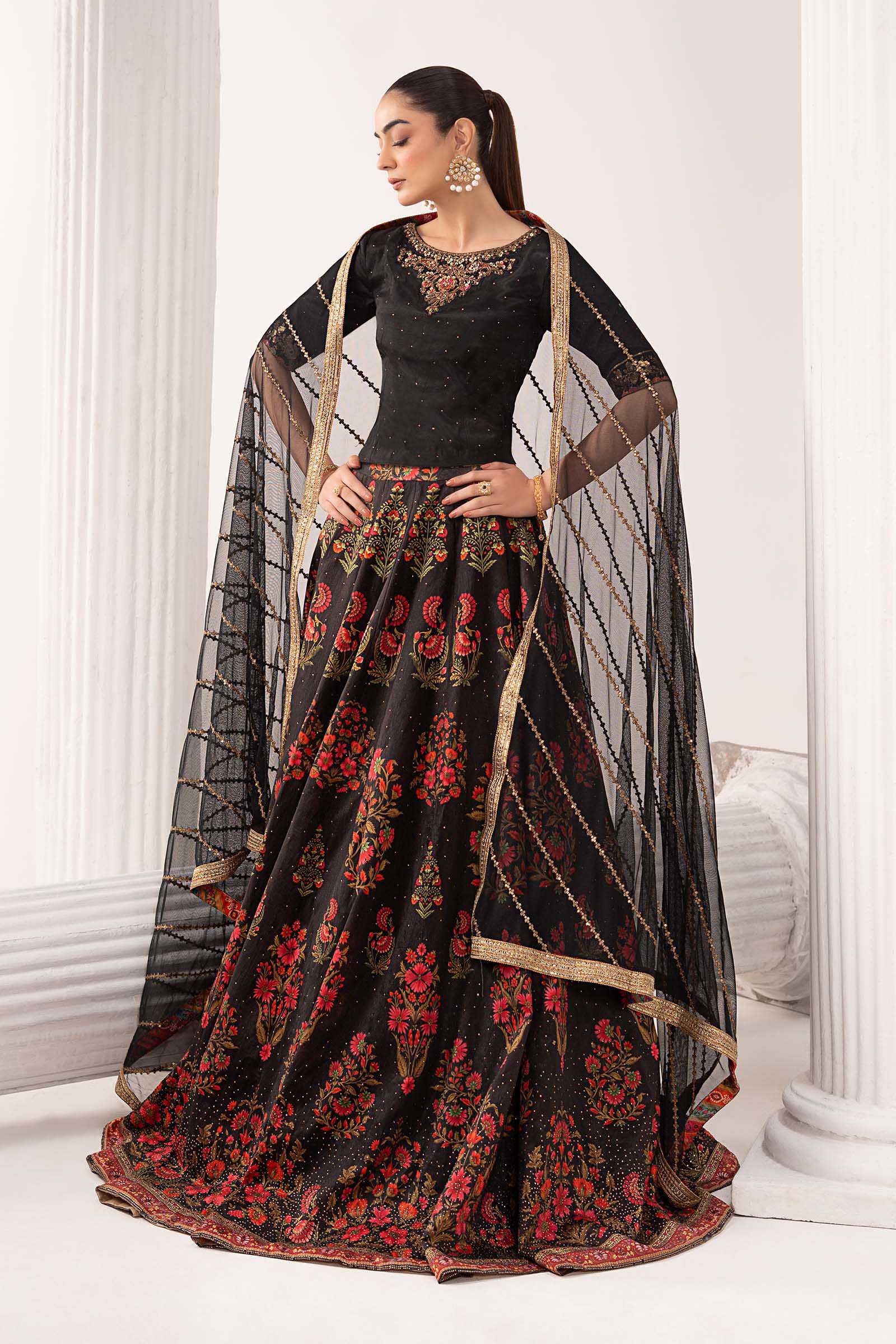 Maria.B. - 3 Piece Embroidered Raw Silk Suit