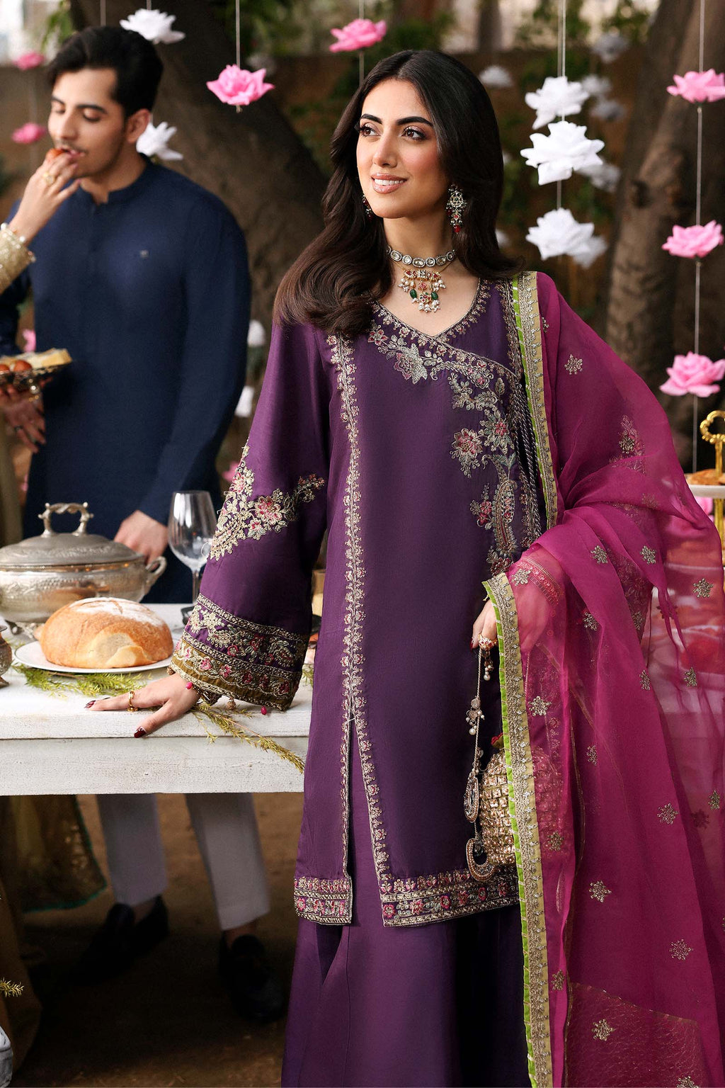 Maria.B. - Embroidered Raw Silk Suit