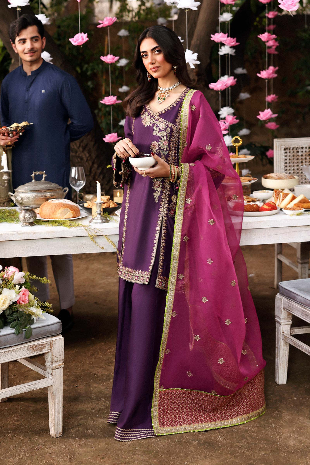 Maria.B. - Embroidered Raw Silk Suit