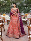 "Mirha Collections Gulaal Shabnam pink luxury hand-embellished stitched three-piece organza suit. Full-length front view featuring tailored shirt, embellished dupatta, and raw silk trousers."