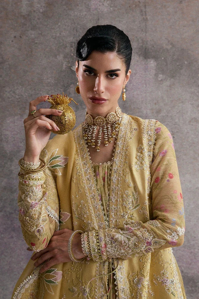 "Focus on matching printed silk/organza dupatta drape paired with Suffuse Urah luxury pret set."