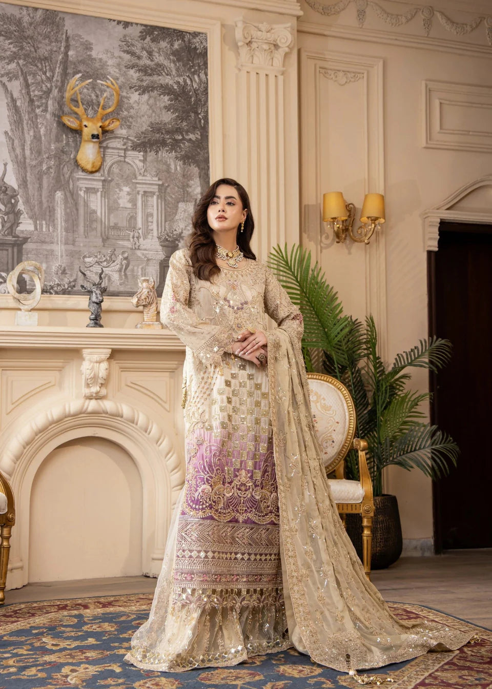 Areesha - Ivory Violet - Mirha Collections