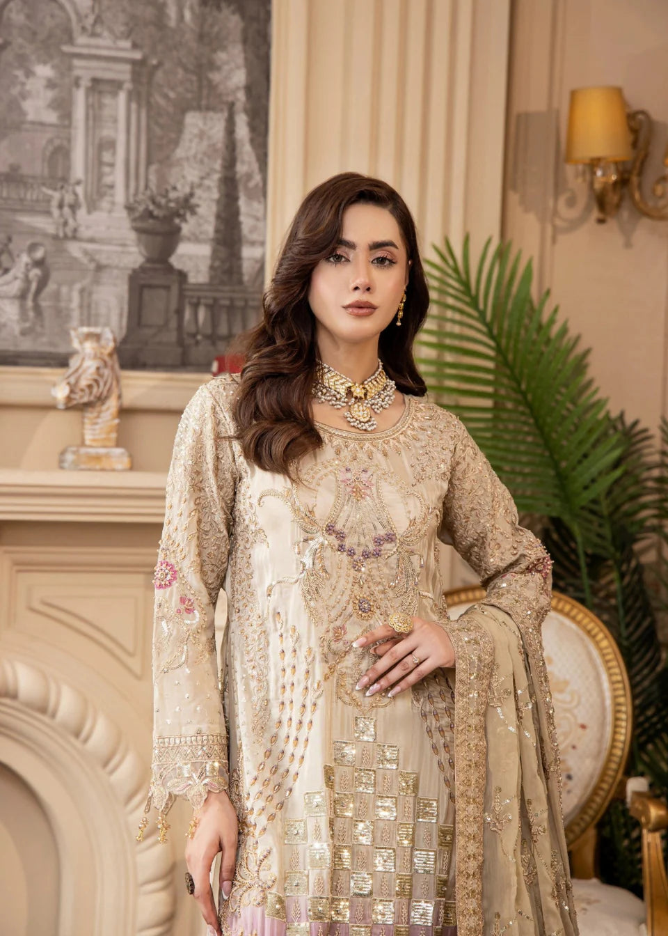 Areesha - Ivory Violet - Mirha Collections