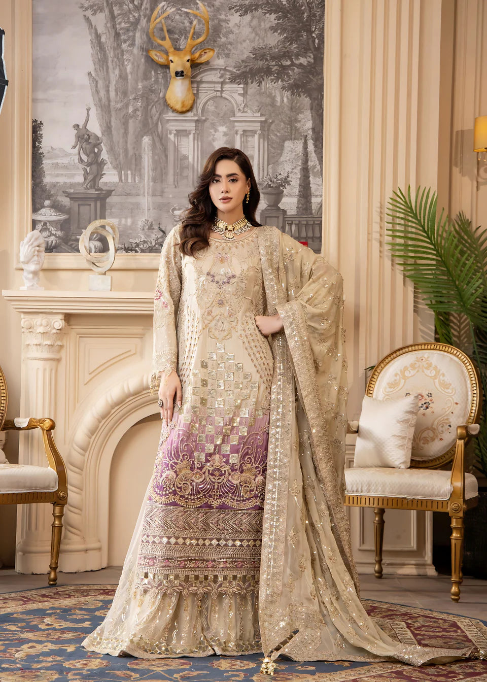 Areesha - Ivory Violet - Mirha Collections