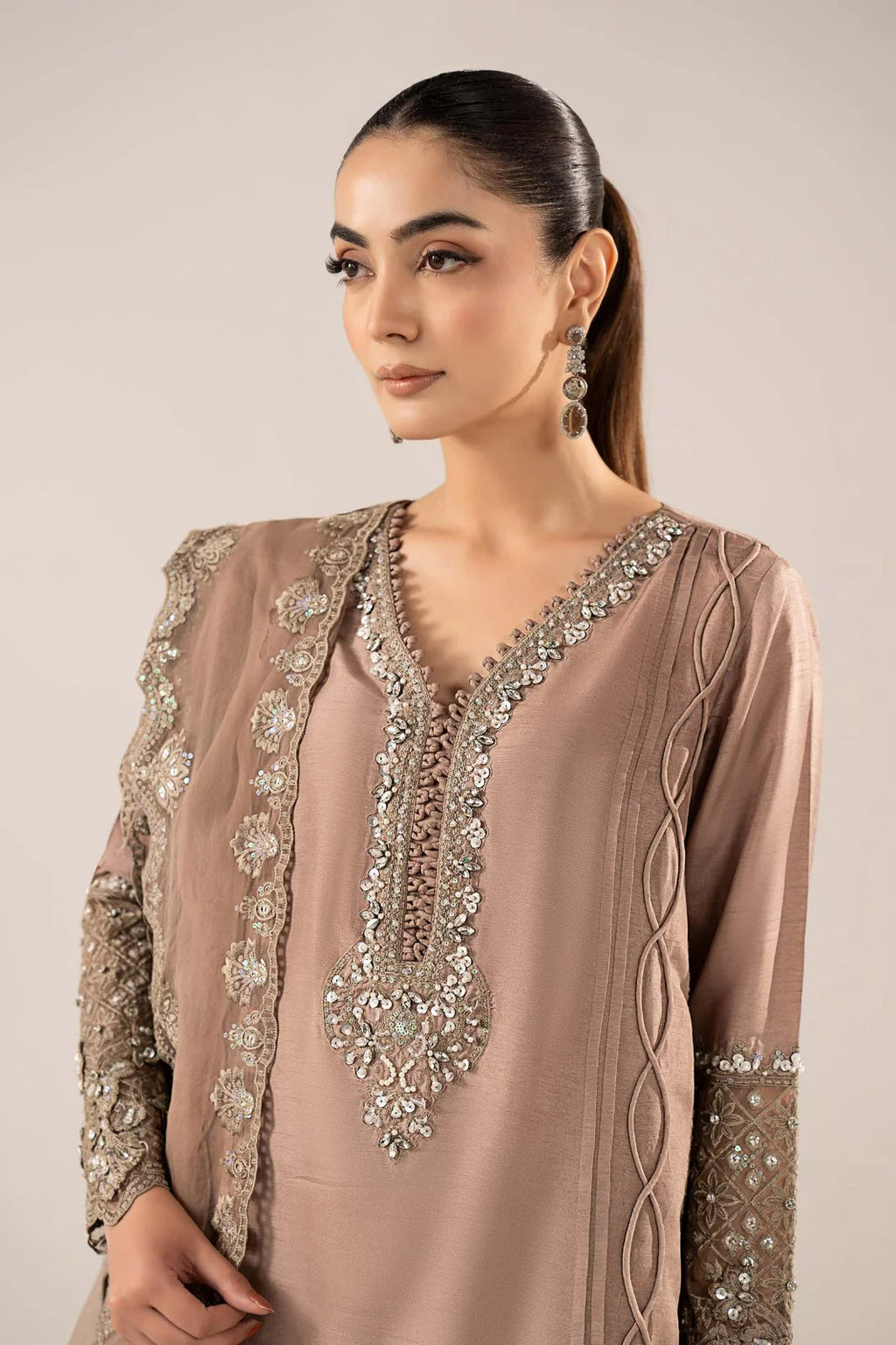 Maria.B. - 3 Piece Embroidered Raw Silk Suit