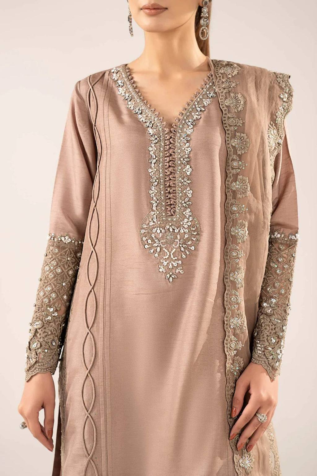 Maria.B. - 3 Piece Embroidered Raw Silk Suit