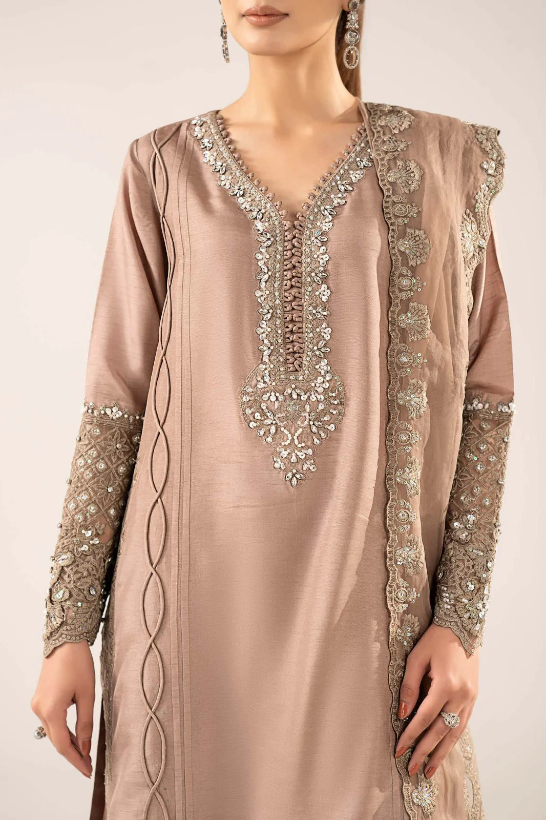 Maria.B. - 3 Piece Embroidered Raw Silk Suit