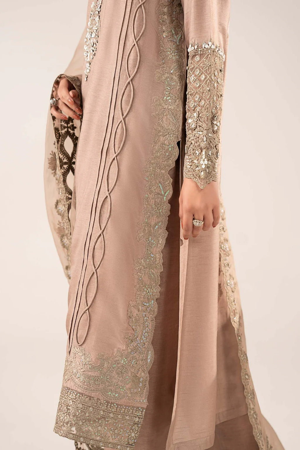 Maria.B. - 3 Piece Embroidered Raw Silk Suit