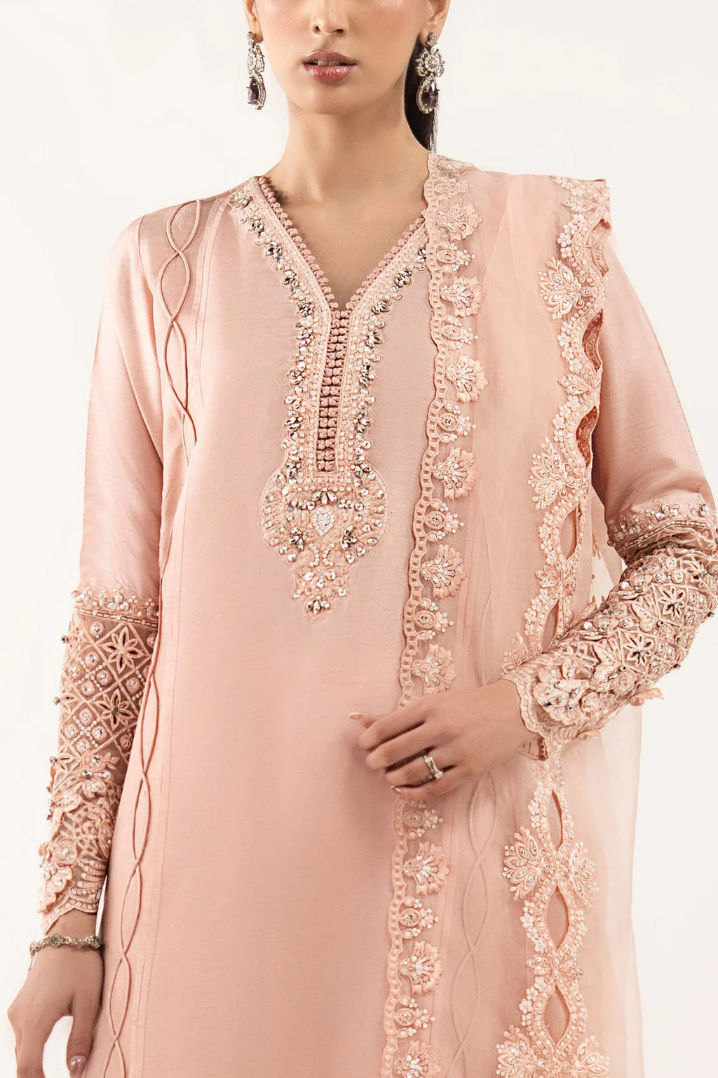 Maria.B. - 3 Piece Embroidered Raw Silk Suit