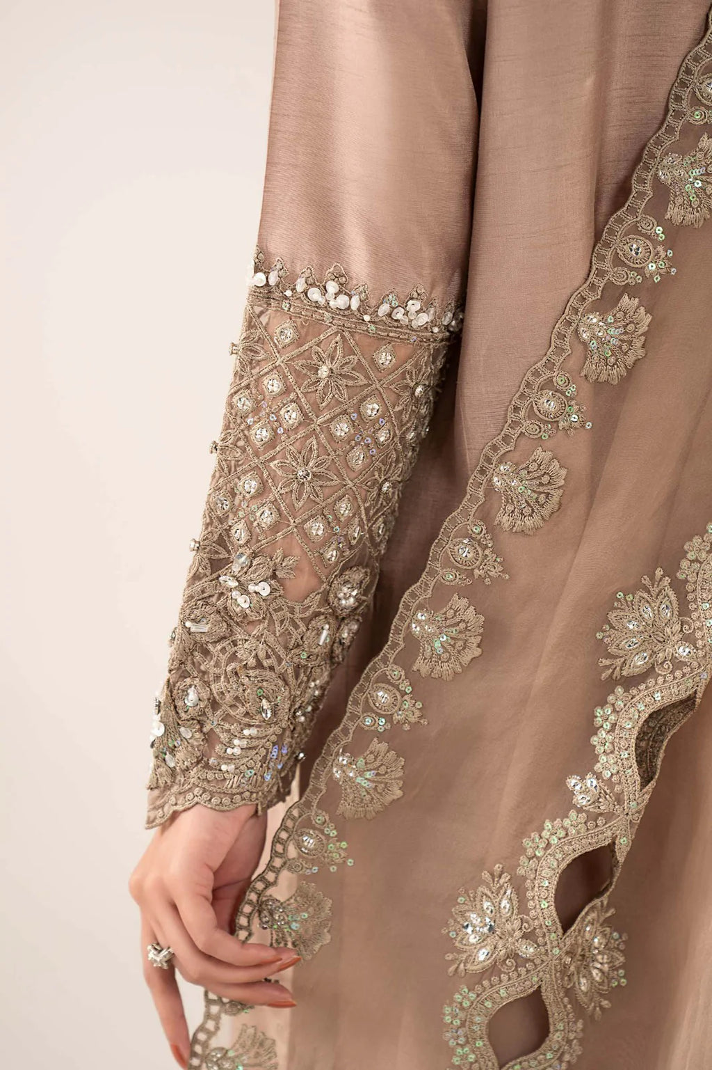 Maria.B. - 3 Piece Embroidered Raw Silk Suit