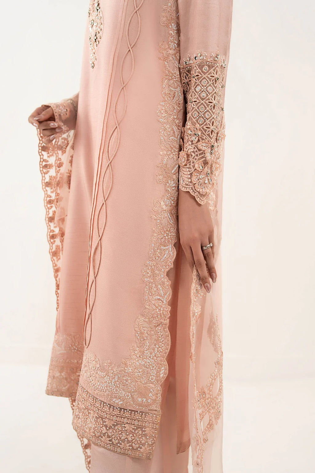 Maria.B. - 3 Piece Embroidered Raw Silk Suit