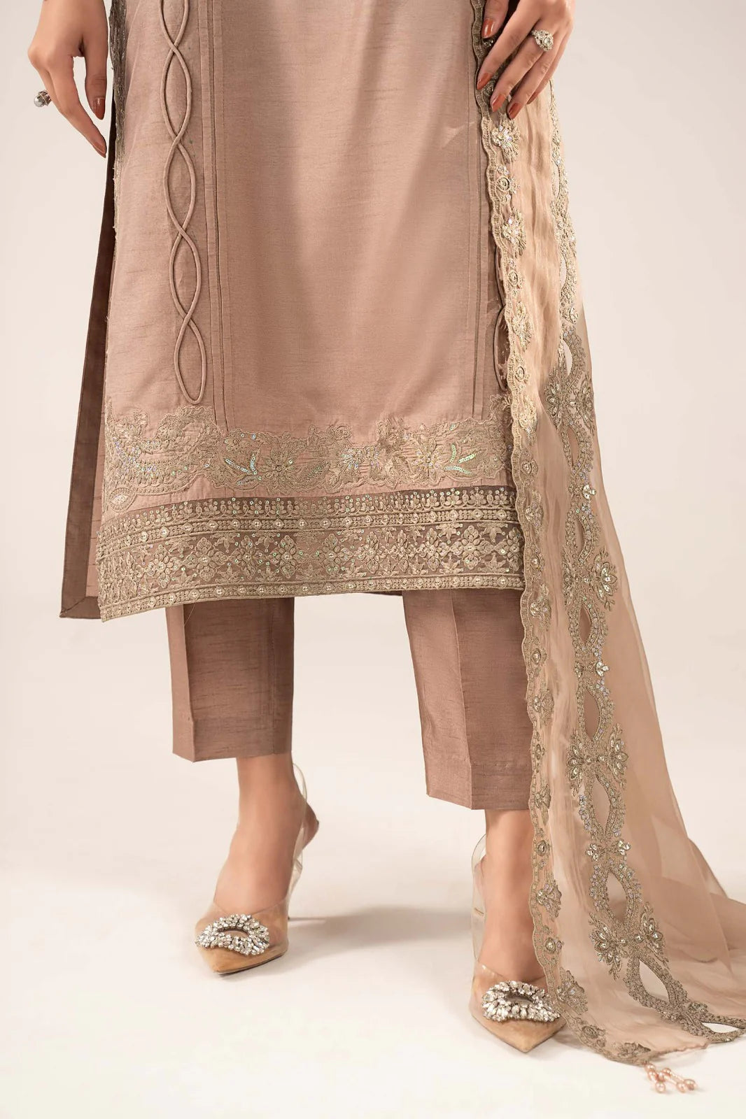 Maria.B. - 3 Piece Embroidered Raw Silk Suit