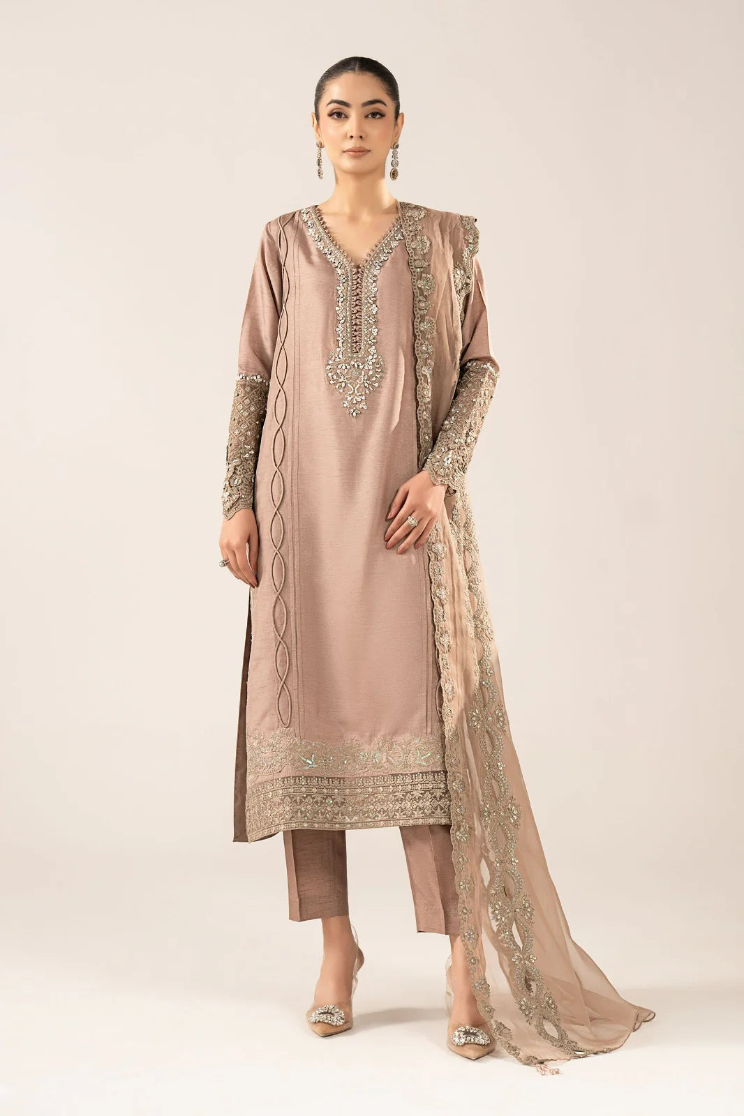 Maria.B. - 3 Piece Embroidered Raw Silk Suit