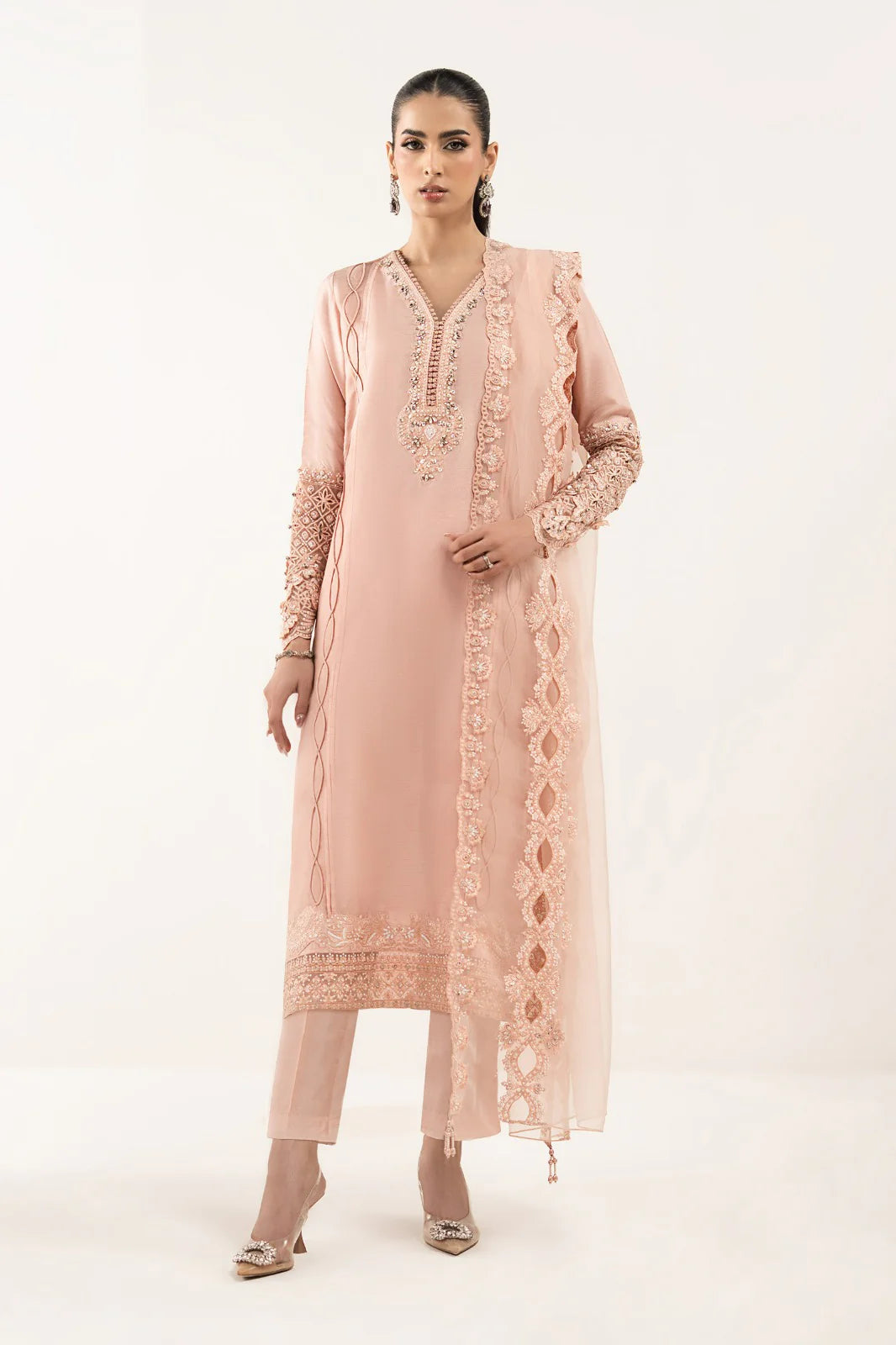 Maria.B. - 3 Piece Embroidered Raw Silk Suit