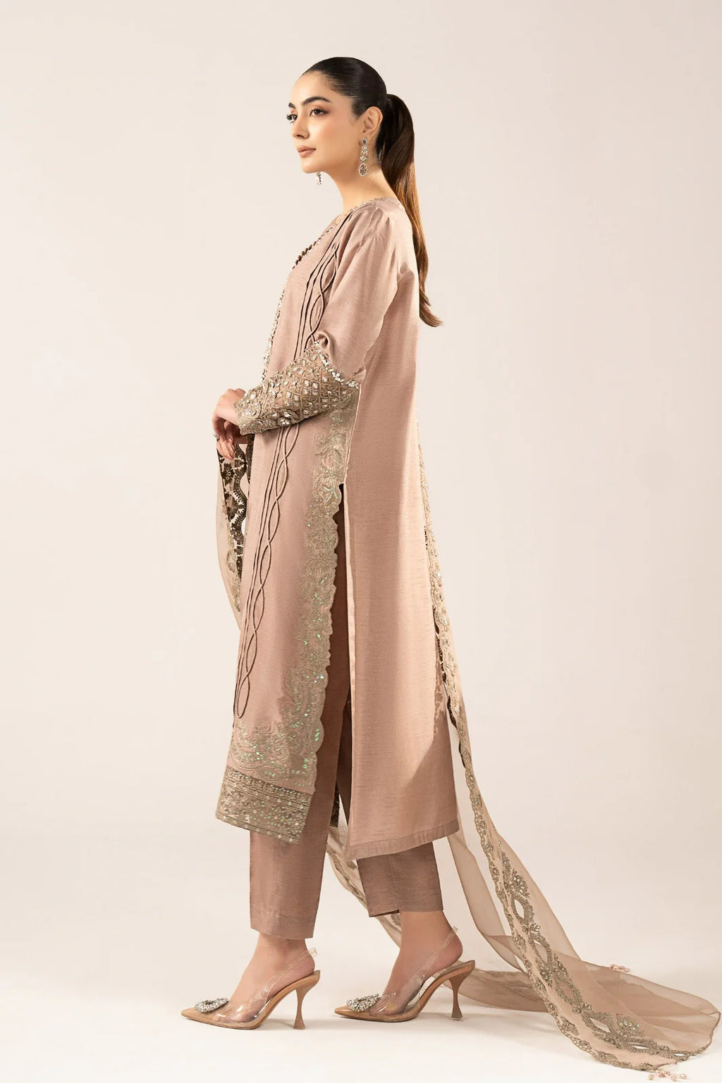 Maria.B. - 3 Piece Embroidered Raw Silk Suit