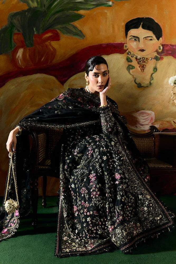 "Detailed view of intricate embroidered organza borders and embellishments on the hemline of Suffuse Zabeen wedding formal."