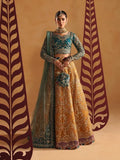 "Mirha Collections Gulaal Zoia luxury embroidered stitched three-piece chiffon suit. Full-length front view featuring tailored shirt, embellished dupatta, and trousers."
