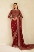 "Mirha Collections Zarif Sumrah luxury embroidered stitched three-piece suit. Full-length front view featuring tailored shirt, designer dupatta, and trousers."