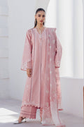 "Mirha Collections Qalamkar QBP-03 GIANA luxury embroidered stitched three-piece suit. Full-length front view featuring tailored shirt, designer dupatta, and trousers."