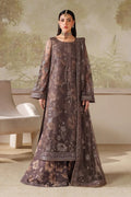 "Mirha Collections Zarif ZRF-ZPE-08 MAHVEER luxury embroidered stitched three-piece suit. Full-length front view featuring tailored shirt, designer dupatta, and trousers."