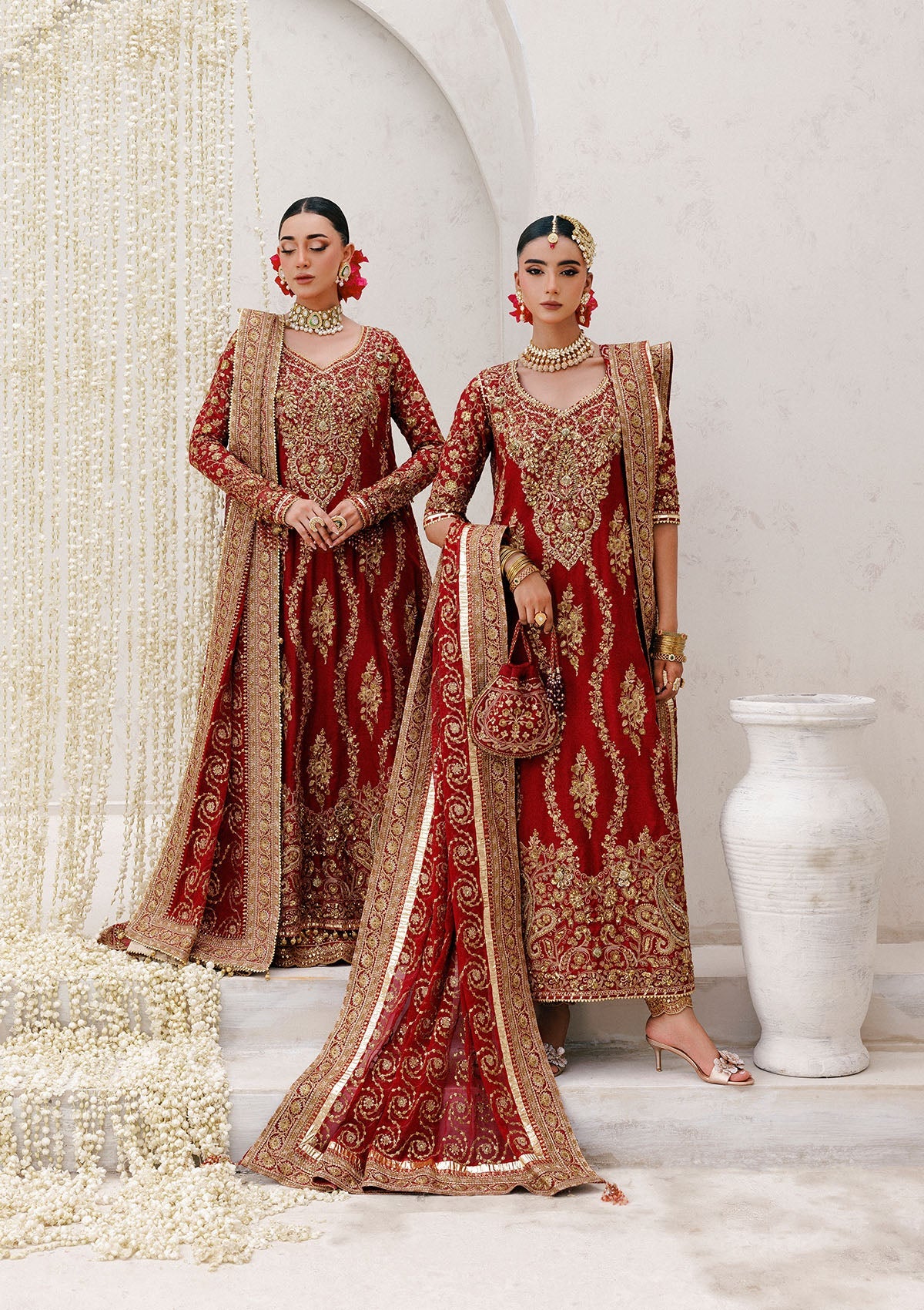 "Mirha Collections Aik Wedding Festive Look B2501 luxury three-piece Pakistani designer suit. Full-length presentation showcasing the heavily embroidered formal shirt elegantly styled with matching premium festive bottoms and a draped luxury dupatta."