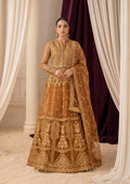 "Mirha Collections Aik Shaam Look B2603 three-piece Pakistani designer suit. Full-length presentation featuring a heavily embroidered dark evening formal shirt paired with tailored silk trousers and an embellished luxury dupatta."